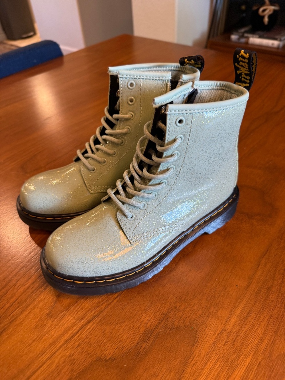 Kids Dr. Marten 1460 Boot Light Green Sparkle